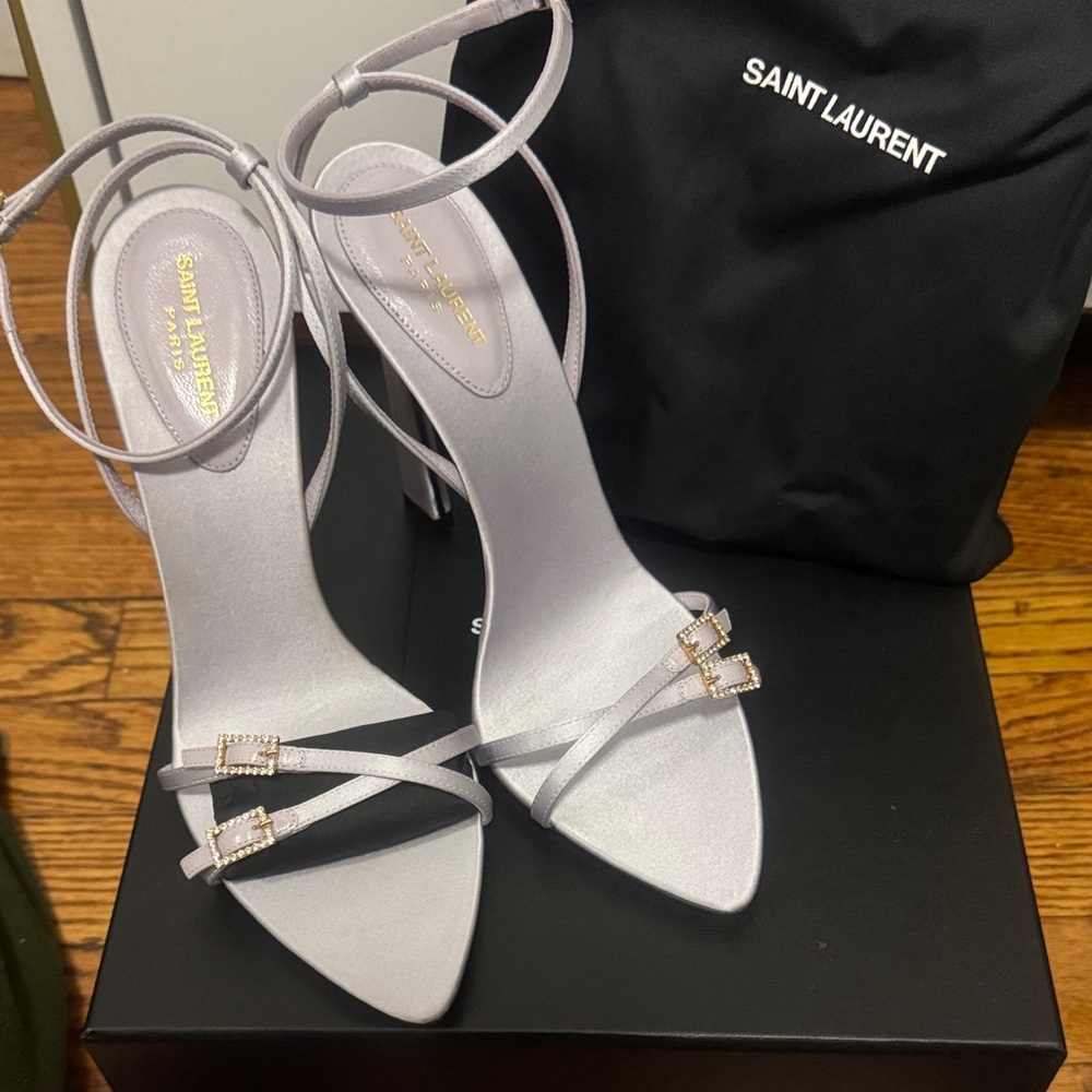 Saint Laurent Women's Grey Strappy Heels